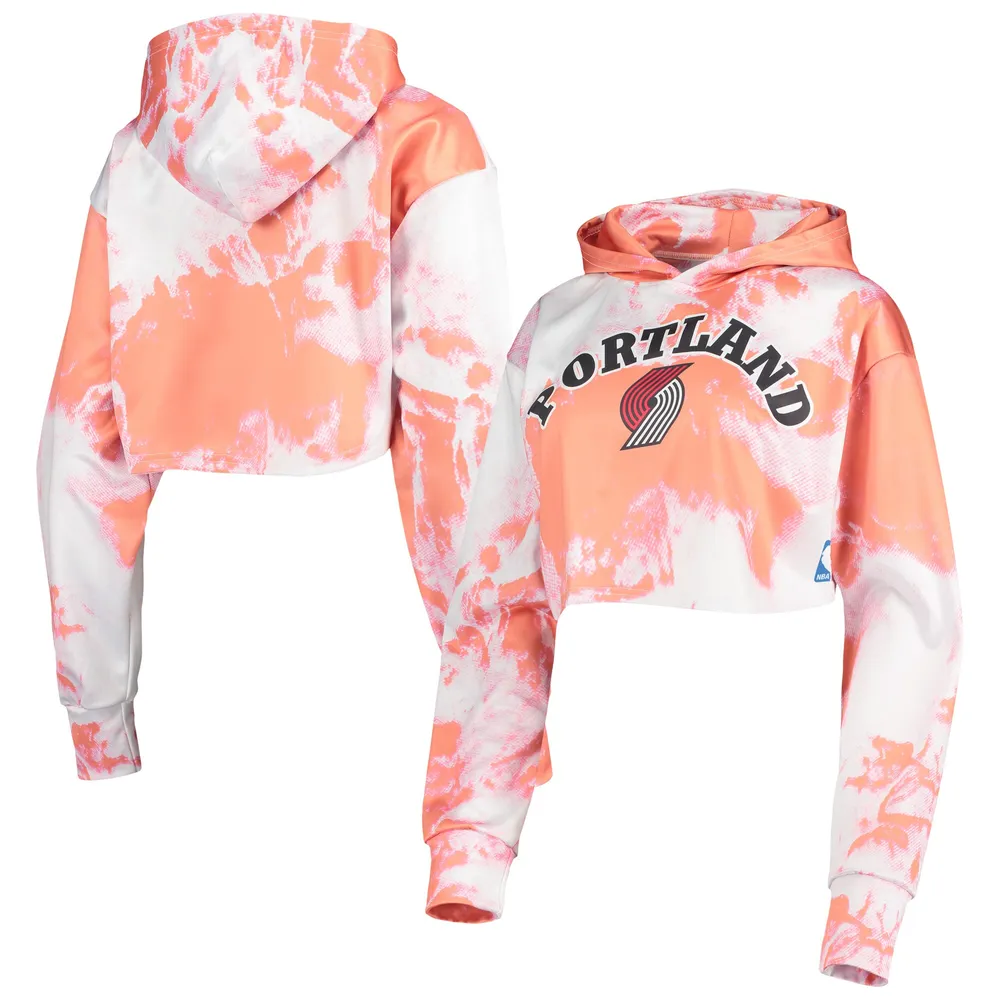 Female FISSL White Portland Trail Blazers Tie-Dye Cropped Pullover Hoodie