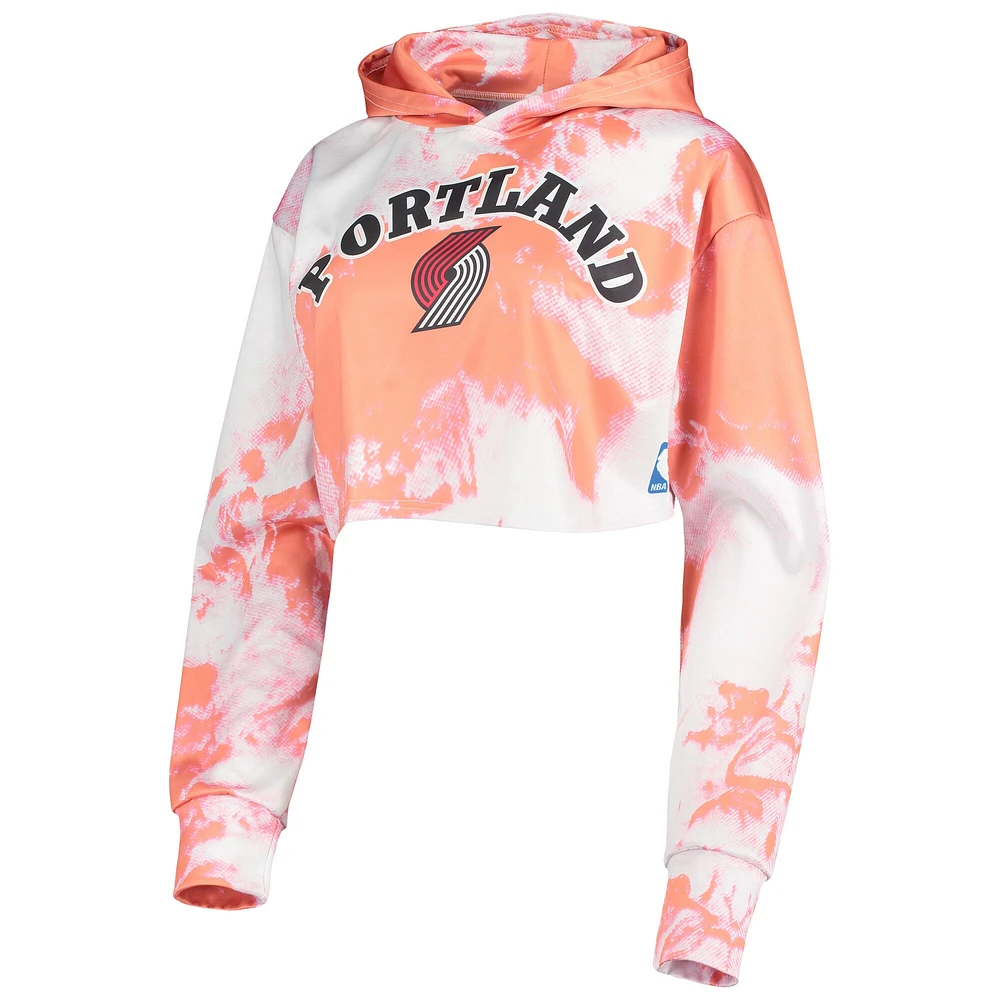 Female FISSL White Portland Trail Blazers Tie-Dye Cropped Pullover Hoodie