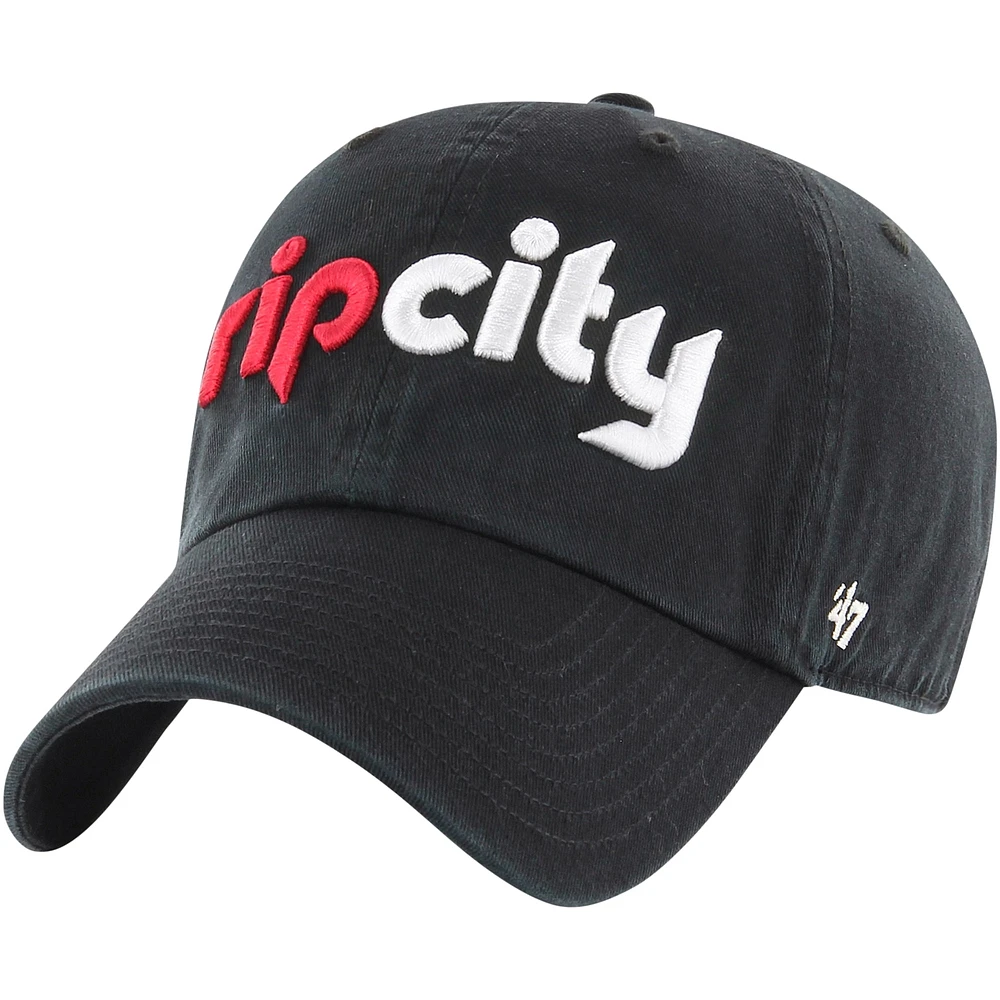 Men's '47 Black Portland Trail Blazers Core Wordmark Clean Up Adjustable Hat