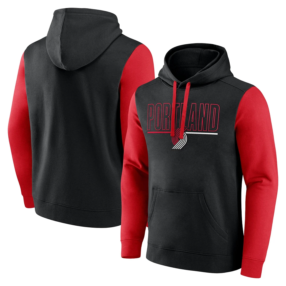 Sweat à capuche noir blocs de couleurs pour homme Portland Trail Blazers Outline