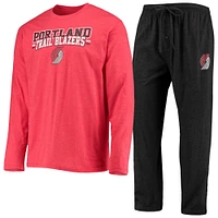 Concepts Sport T-shirt à manches longues et pantalon pour homme Portland Trail Blazers Noir/rouge