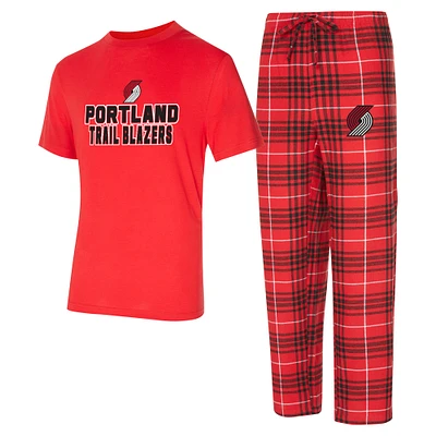 Ensemble de nuit pour homme Concepts Sport rouge/noir Portland Trail Blazers Vector T-shirt et pantalon en flanelle