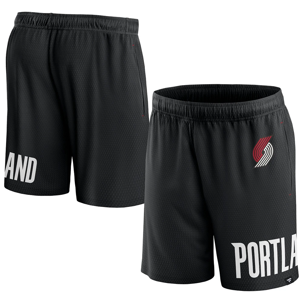 Short en maille à lancer franc Portland Trail Blazers Fanatics noir pour hommes