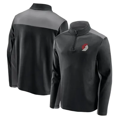 Portland Trail Blazers Fanatics Branded Primary Logo Fleece Quarter-Zip Jacket - Black/Gray