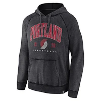 Men's Fanatics Heather Charcoal Portland Trail Blazers Foul Trouble Snow Wash Raglan Pullover Hoodie