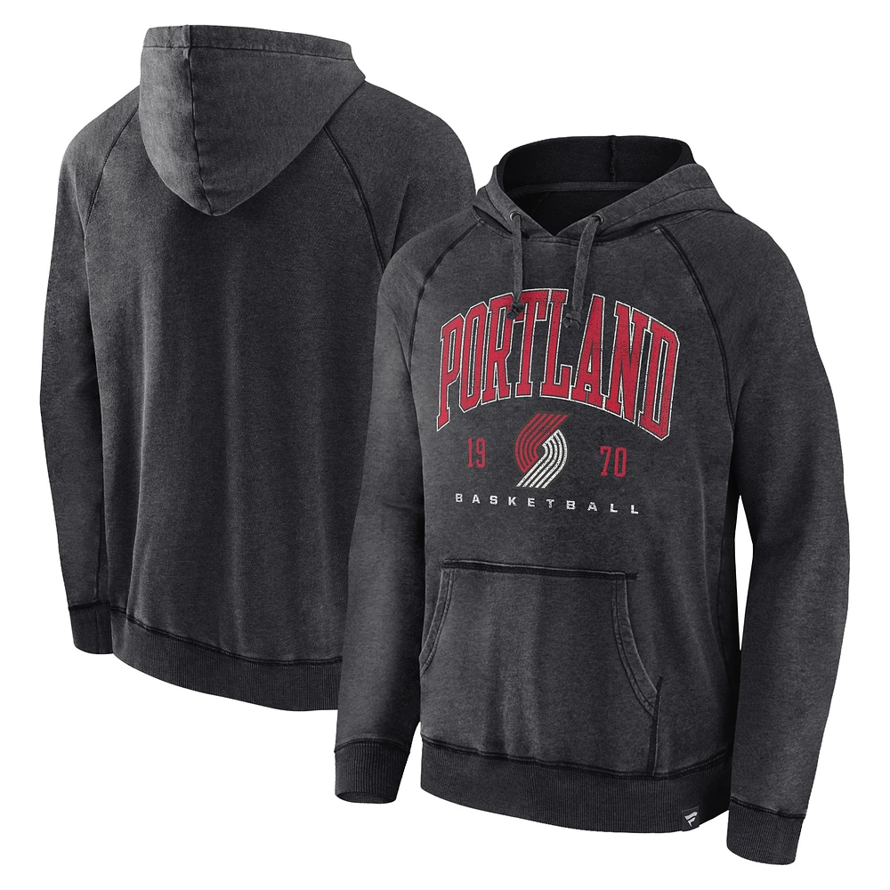 Men's Fanatics Heather Charcoal Portland Trail Blazers Foul Trouble Snow Wash Raglan Pullover Hoodie