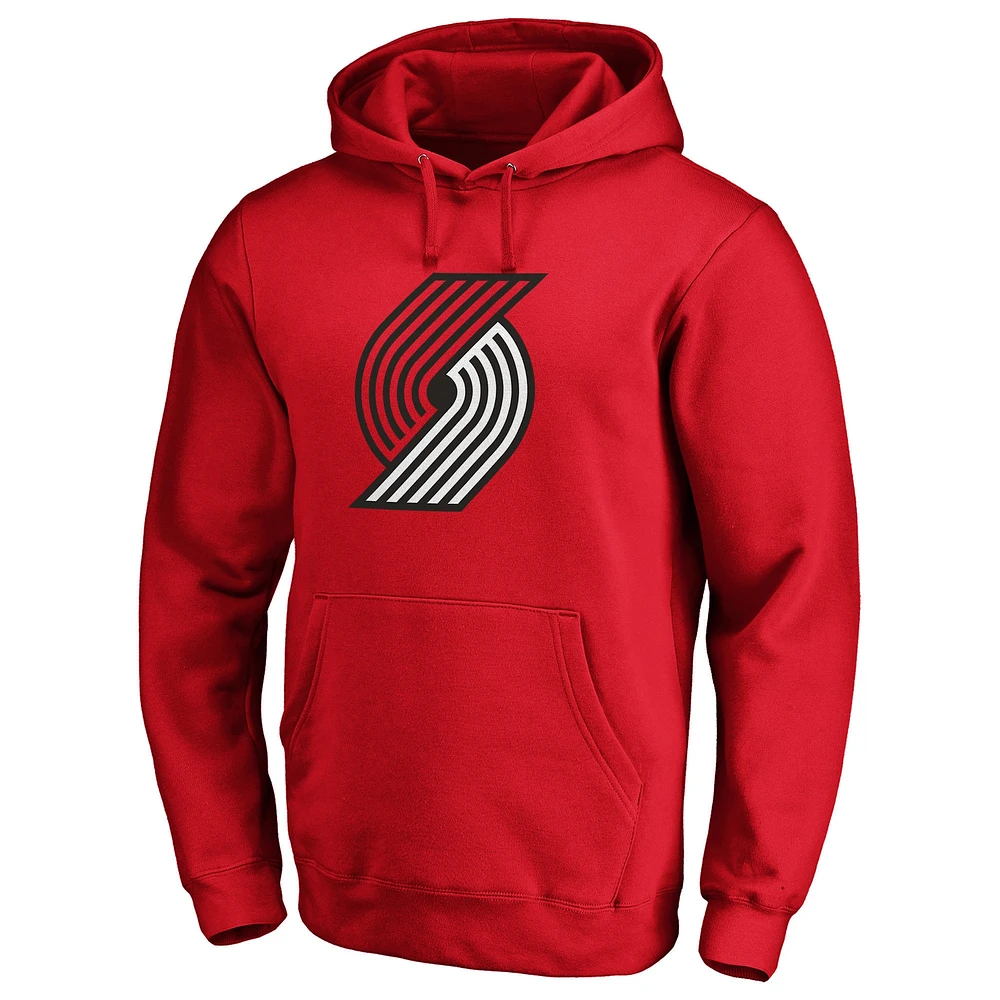 Men's Fanatics Red Portland Trail Blazers Icon Primary Logo Fitted Pullover Hoodie