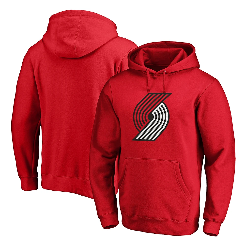 Men's Fanatics Red Portland Trail Blazers Icon Primary Logo Fitted Pullover Hoodie