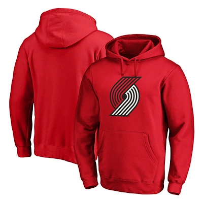 Men's Fanatics Red Portland Trail Blazers Icon Primary Logo Fitted Pullover Hoodie