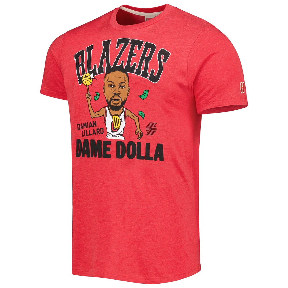 T-shirt à trois mélanges Caricature Homage Damian Lillard Red Portland Trail Blazers pour homme