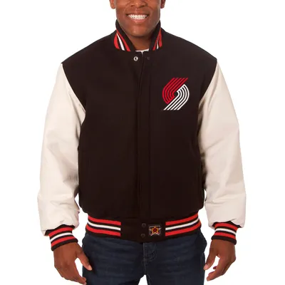 Portland Trail Blazers JH Design Big & Tall Wool Leather Full-Snap Jacket - Black/White