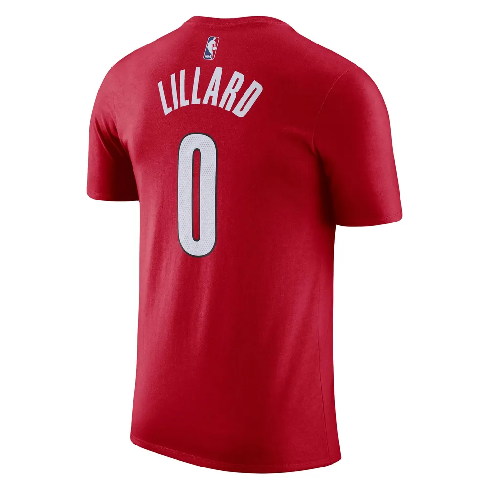 Men's Jordan Brand Damian Lillard Red Portland Trail Blazers 2022/23 Statement Edition Name & Number T-Shirt