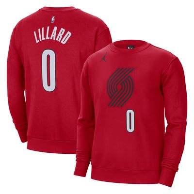 Men's Jordan Brand Damian Lillard Red Portland Trail Blazers Statement Name & Number Pullover Sweatshirt