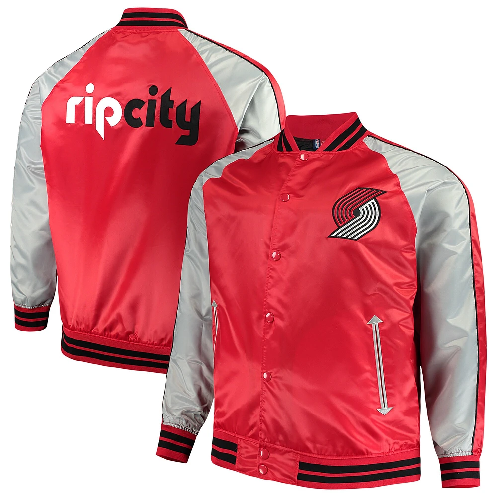Majestic Red Portland Trail Blazers Big & Tall Veste légère en satin à boutons-pression pour hommes