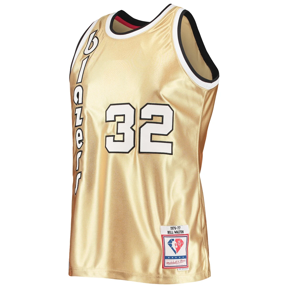 Men's Mitchell & Ness Bill Walton Gold Portland Trail Blazers 75th Anniversary 1976/77 Hardwood Classics Swingman Jersey