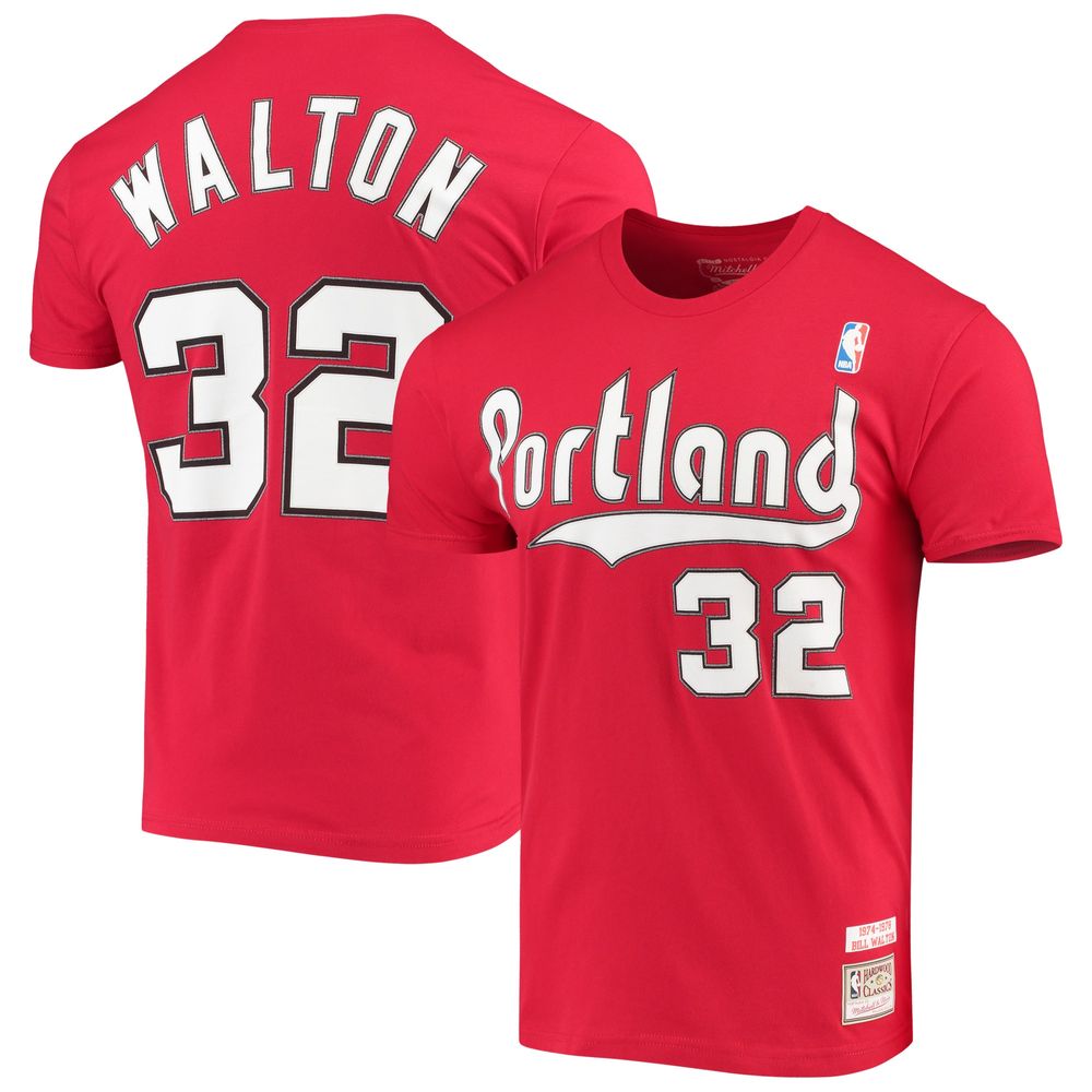 Men's Mitchell & Ness Bill Walton Red Portland Trail Blazers Hardwood Classics Player Name Number T-Shirt