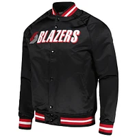 Veste noire à bouton-pression Portland Trail Blazers Mitchell & Ness pour hommes Hardwood Classics Throwback Wordmark Raglan