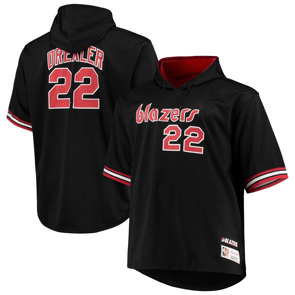 Men's Mitchell & Ness Clyde Drexler Black/Red Portland Trail Blazers Big Tall Name Number Short Sleeve Hoodie