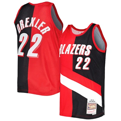 Men's Mitchell & Ness Clyde Drexler Red/Black Portland Trail Blazers Hardwood Classics 1991/92 Split Swingman Jersey