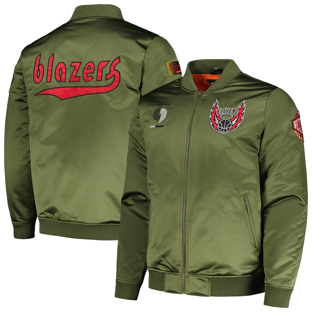 Veste à fermeture éclair intégrale en satin rétro Mitchell & Ness Portland Trail Blazers Hardwood Classics pour hommes