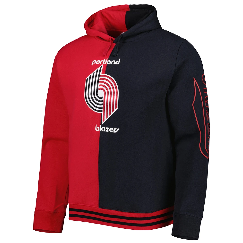 Men's Mitchell & Ness Red/Black Portland Trail Blazers Hardwood Classics Split Pullover Hoodie