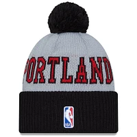 Men's New Era Black/Gray Portland Trail Blazers Tip-Off Two-Tone Cuffed Knit Hat with Pom