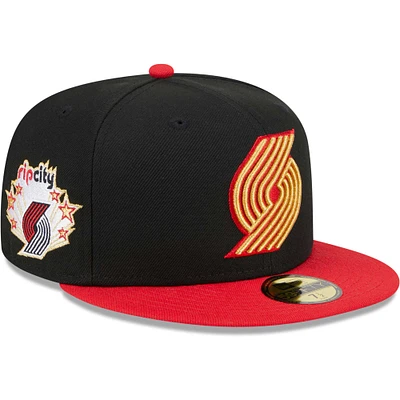 Casquette ajustée 59FIFTY Portland Trail Blazers Gameday Gold Pop Stars New Era pour hommes, noir/rouge