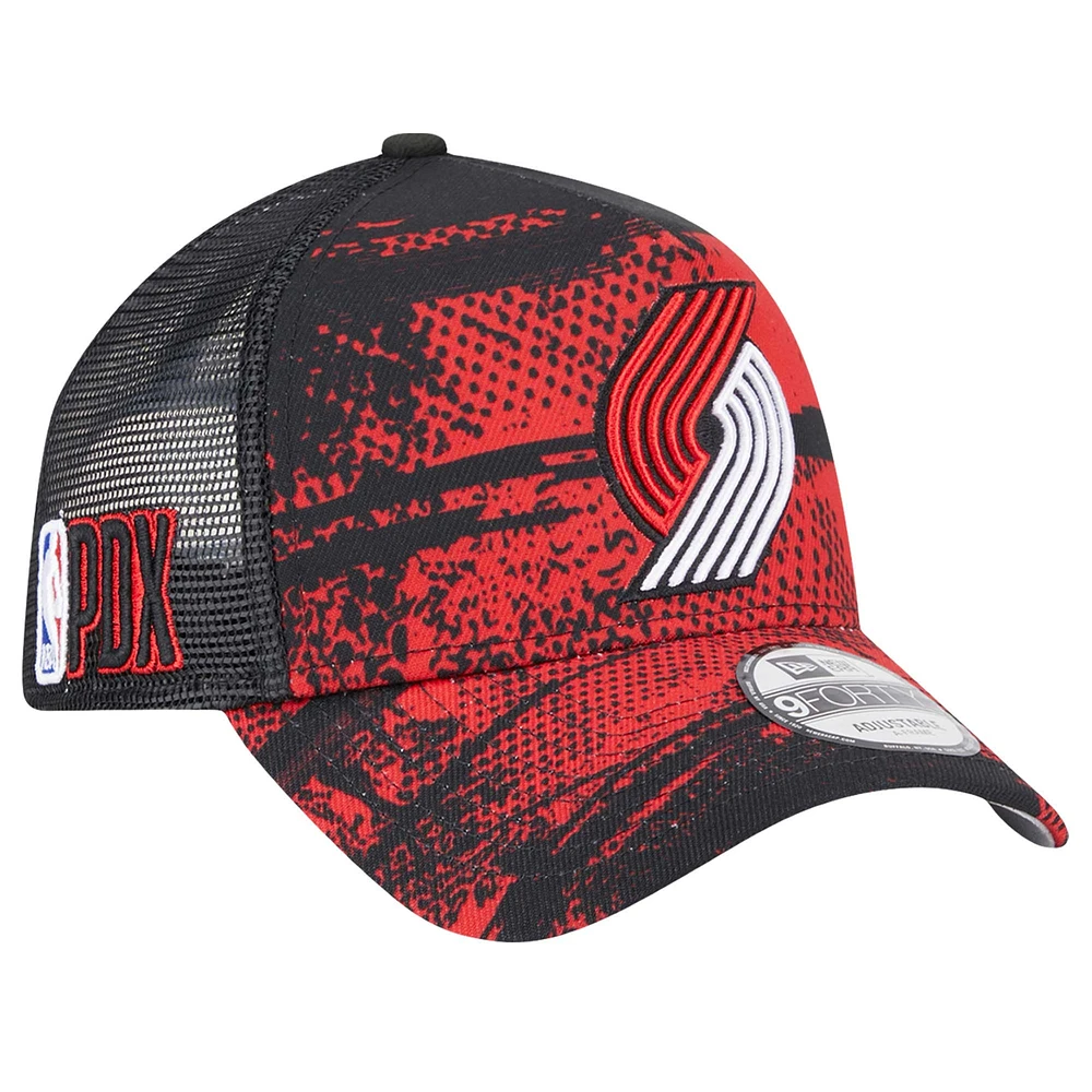 Men's New Era Black/Red Portland Trail Blazers Tip Off A-Frame Trucker 9FORTY Adjustable Hat