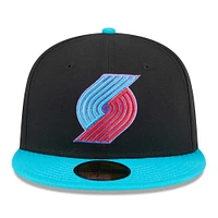 Men's New Era Black/Turquoise Portland Trail Blazers Arcade Scheme 59FIFTY Fitted Hat