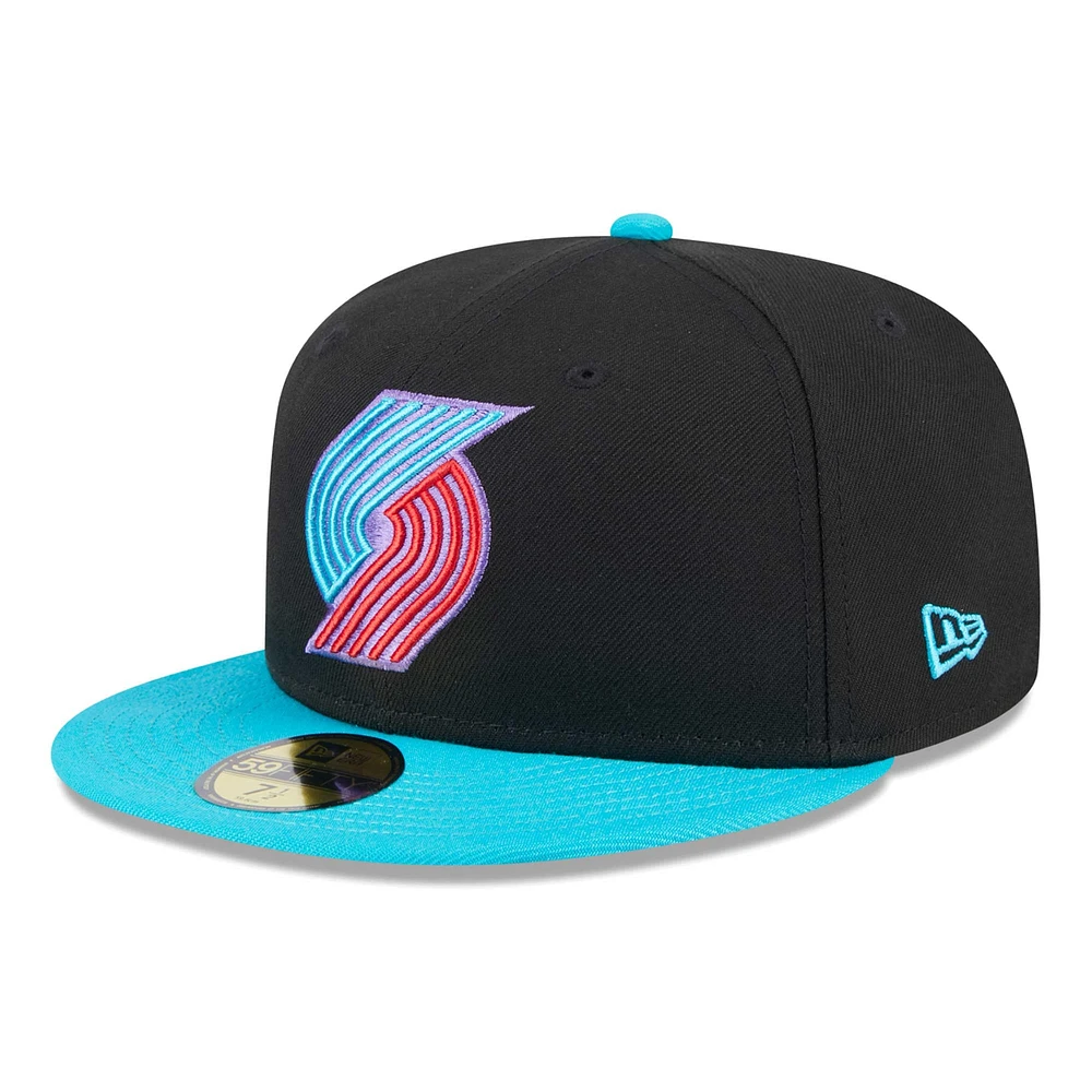 Men's New Era Black/Turquoise Portland Trail Blazers Arcade Scheme 59FIFTY Fitted Hat