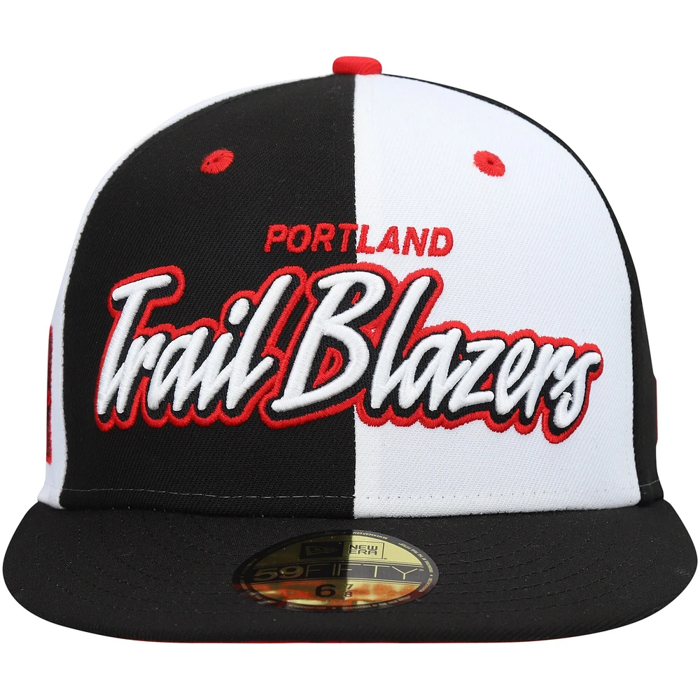 Men's New Era Black/White Portland Trail Blazers Script Pinwheel 59FIFTY Fitted Hat