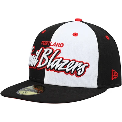 Men's New Era Black/White Portland Trail Blazers Script Pinwheel 59FIFTY Fitted Hat