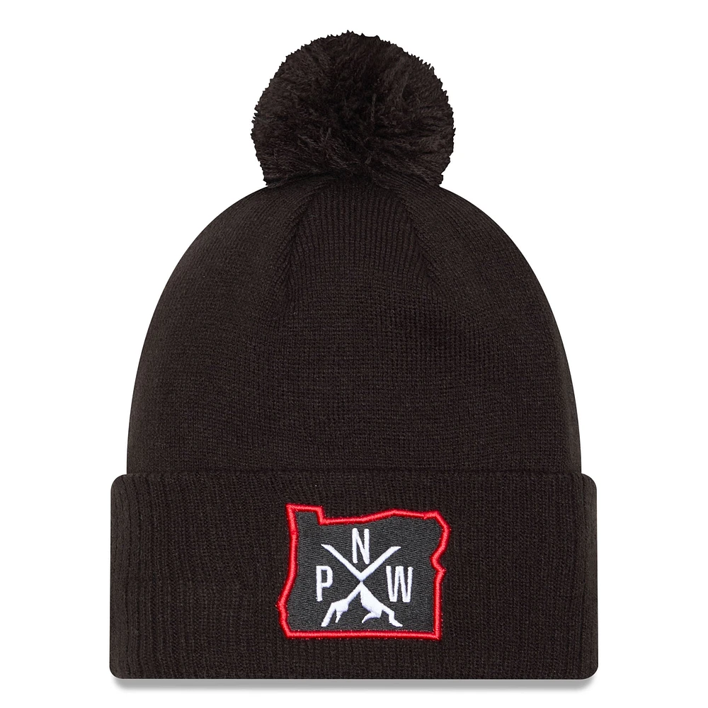 Bonnet en tricot à revers avec pompon Portland Trail Blazers City Edition 2024/25 noir New Era pour homme