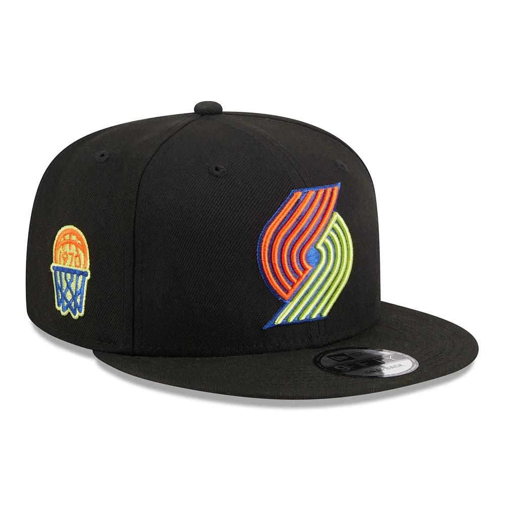 Casquette Snapback 9FIFTY Neon Pop des Portland Trail Blazers New Era noire pour homme