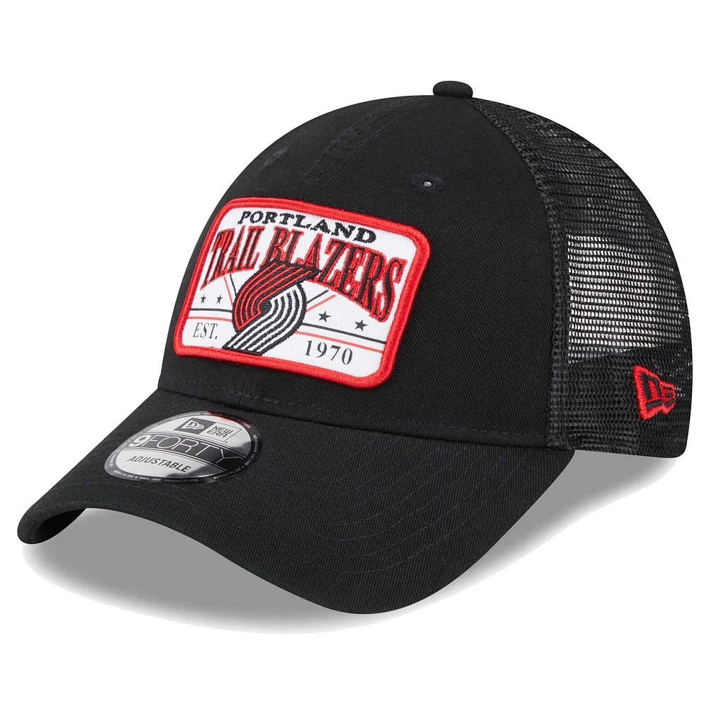 Casquette ajustable 9FORTY Trucker surdimensionnée à plaque Portland Trail Blazers New Era noire pour hommes