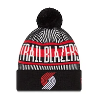 Men's New Era Black Portland Trail Blazers Striped Cuffed Pom Knit Hat 