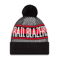 Men's New Era Black Portland Trail Blazers Striped Cuffed Pom Knit Hat 