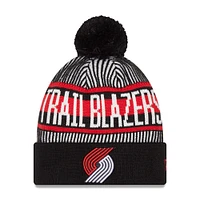Men's New Era Black Portland Trail Blazers Striped Cuffed Pom Knit Hat 