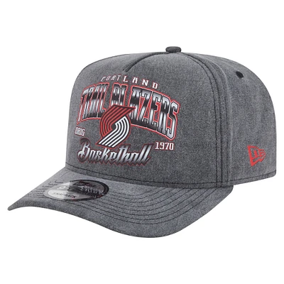 Men's New Era  Charcoal Portland Trail Blazers Throwback Washed Pre-Curved 9FIFTY Snapback Hat