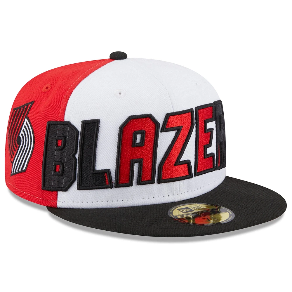 Casquette ajustée 59FIFTY pour homme Portland Trail Blazers Back Half blanche/noire New Era