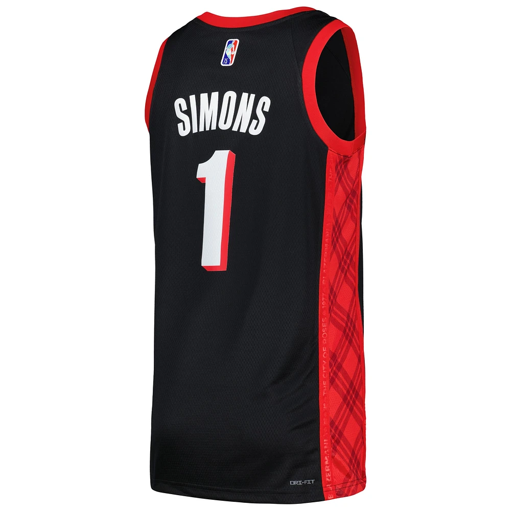 Maillot de joueur Swingman Nike Anfernee Simons noir Portland Trail Blazers pour homme - City Edition