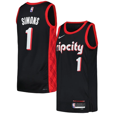 Maillot de joueur Swingman Nike Anfernee Simons noir Portland Trail Blazers pour homme - City Edition