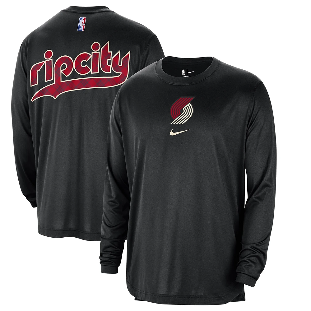 Men's Nike Black Portland Trail Blazers 2023/24 City Edition Authentic Pregame Performance Long Sleeve Shooting T-Shirt