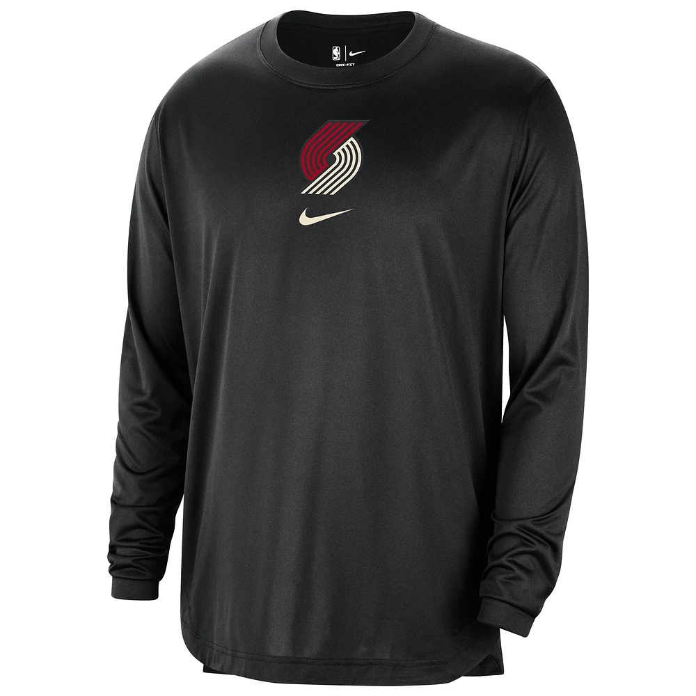 T-shirt de tir à manches longues Nike pour homme, noir, Portland Trail Blazers 2023/24 City Edition, authentique, performance d'avant-match