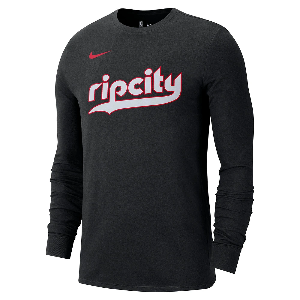 Men's Nike Black Portland Trail Blazers 2024/25 City Edition Essential Logo Long Sleeve T-Shirt