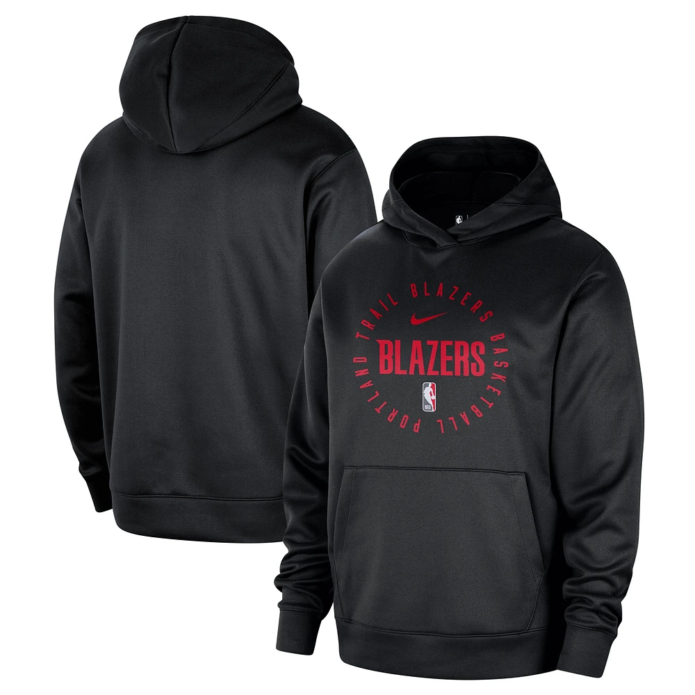 Sweat à capuche Nike Portland Trail Blazers 2024/25 Spotlight pour homme, noir, entraînement sur le terrain