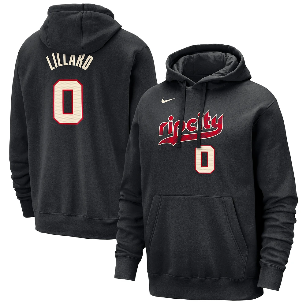 Sweat à capuche avec nom et numéro Nike Damian Lillard pour homme, noir, Portland Trail Blazers 2023/24 City Edition