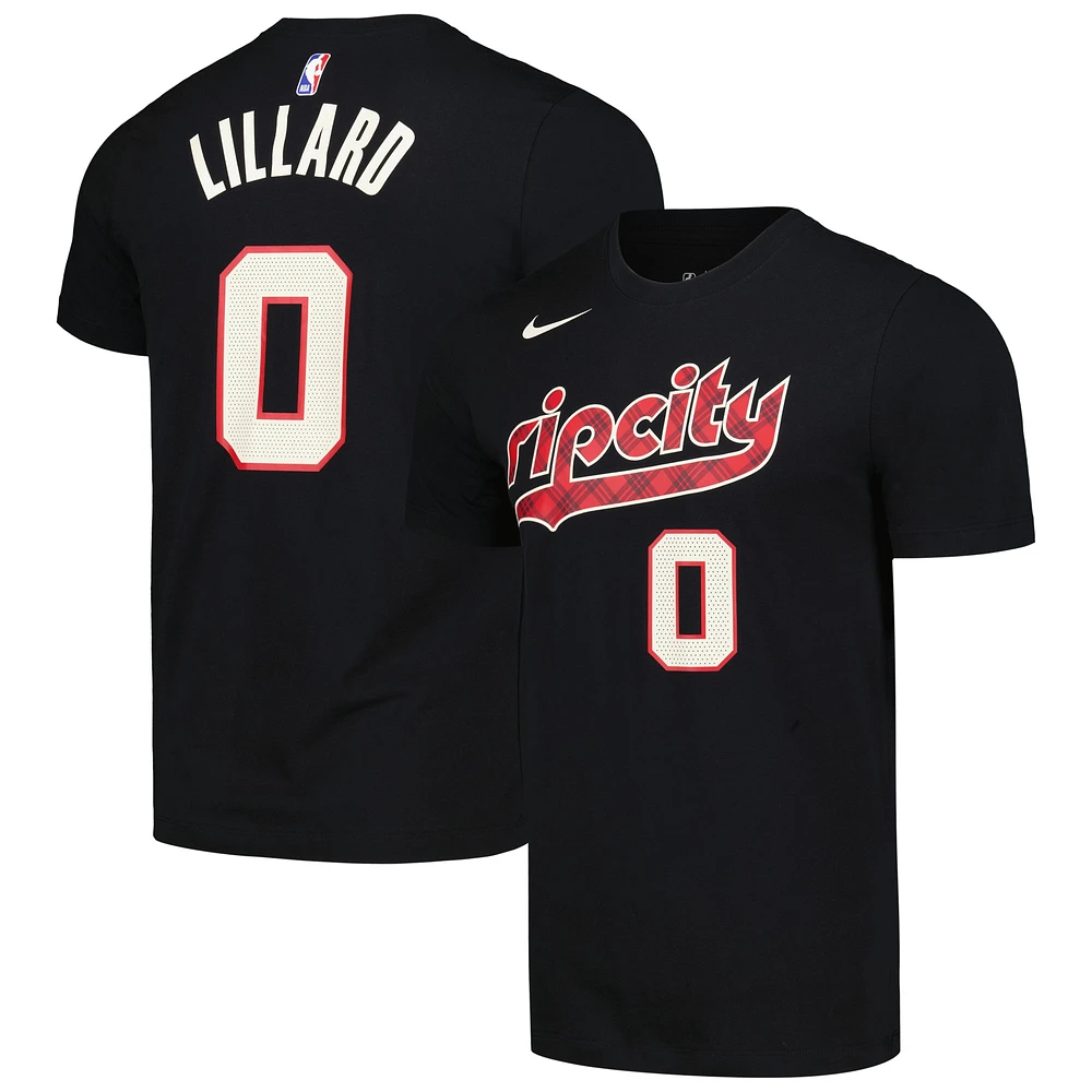 Men's Nike Damian Lillard Black Portland Trail Blazers 2023/24 City Edition Name & Number T-Shirt