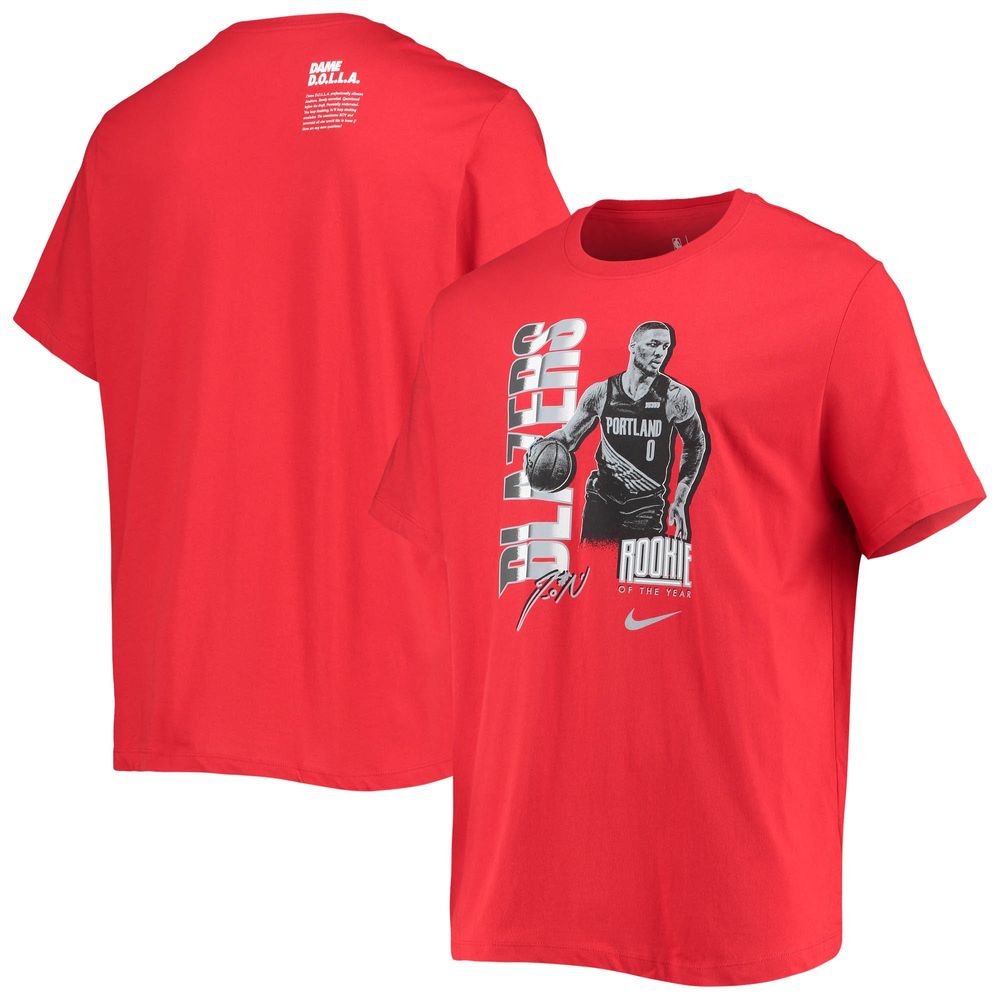 Men's Nike Damian Lillard Red Portland Trail Blazers Select Series Rookie of the Year Name and Number T-Shirt