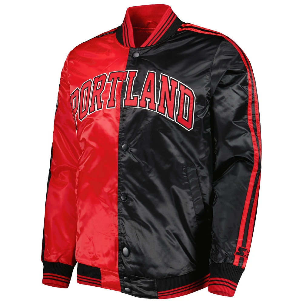 Veste pour homme Starter Red/Black Portland Trail Blazers Fast Break Satin Full-Snap